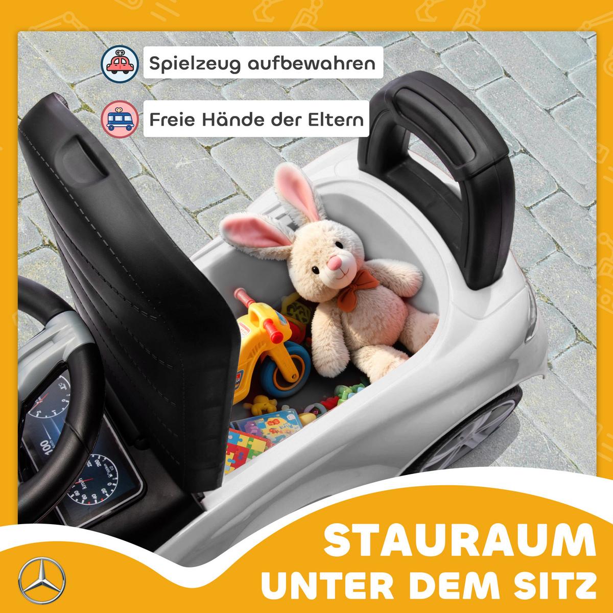 MERCEDES-BENZ C-Class Rutschauto, Rutschfahrzeug mit Hupe, Motorgeräuschen - Weiß, Metall (65/28/39cm) - AIYAPLAY