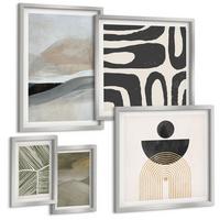 BILDER SET 5er Set - 50x50 cm & 20x30 cm & 40x60 cm Silberner Rahmen - Gemalte abstrakte Dekorationen - Silberfarben, Kunststoff (40/60cm) - TULUP