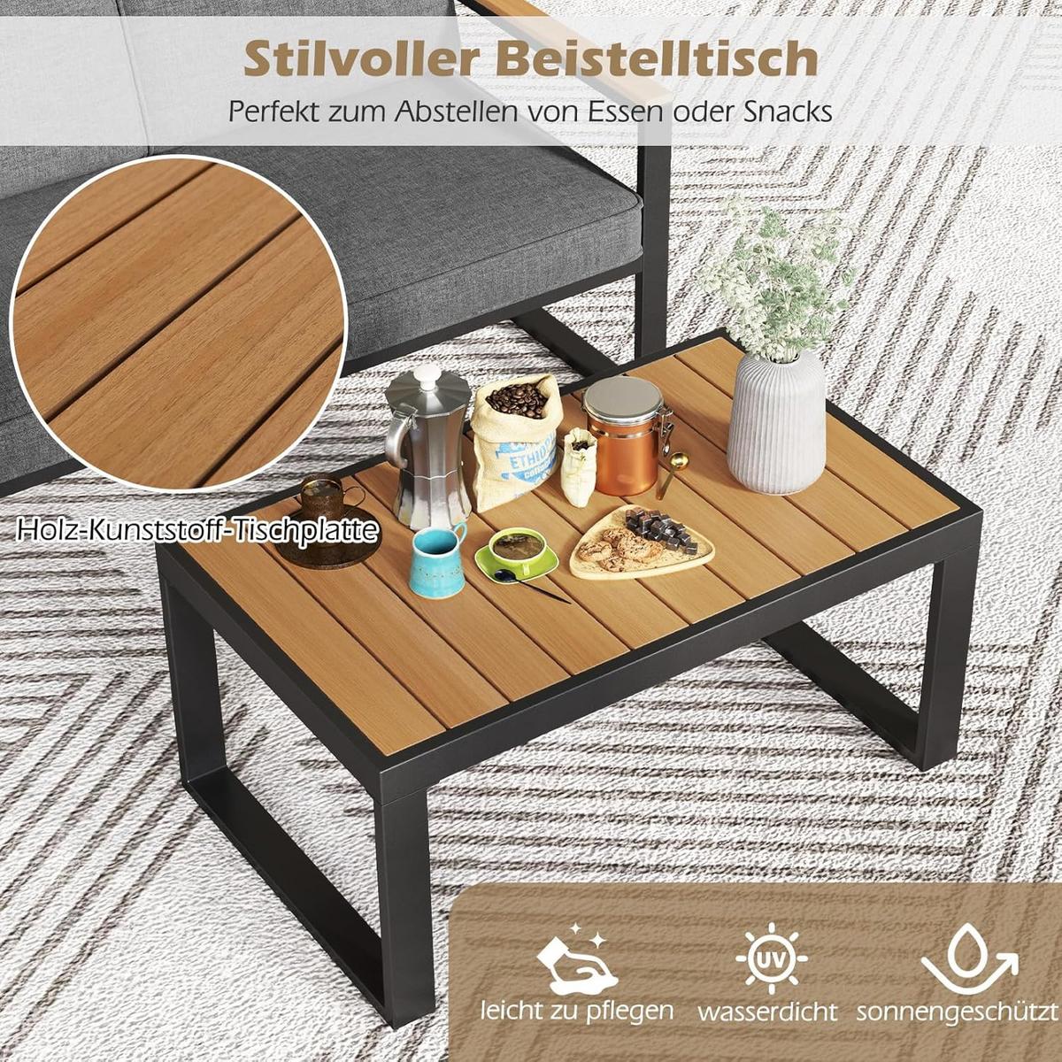 GARTENMÖBEL Set Grau(4-teilig) - Grau, Metall - COSTWAY