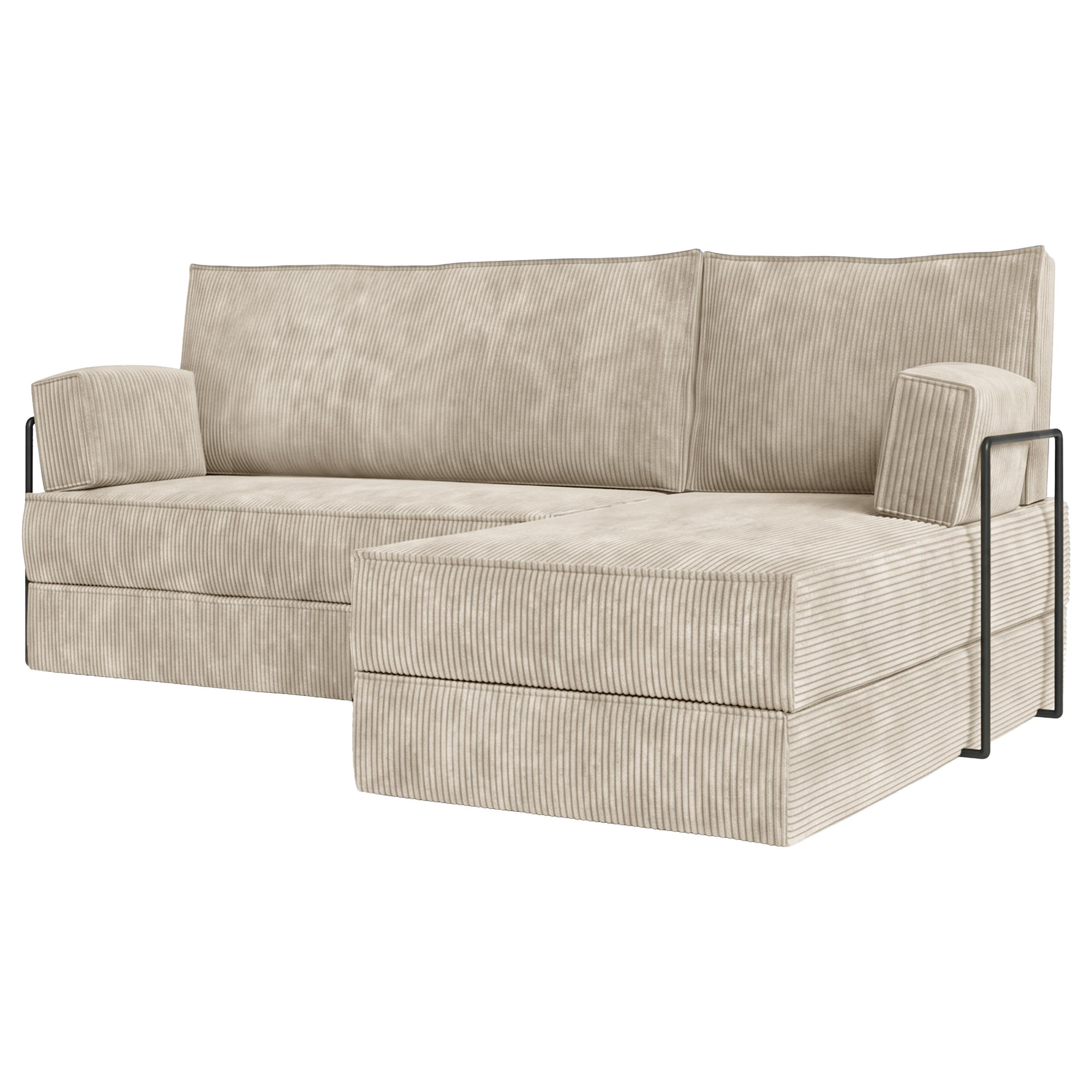ECKSOFA NOTIA modulares Boneless Sofa mit Schlaffunktion Creme Kordstoff - Creme, Textil (200/120cm) - MASSENO