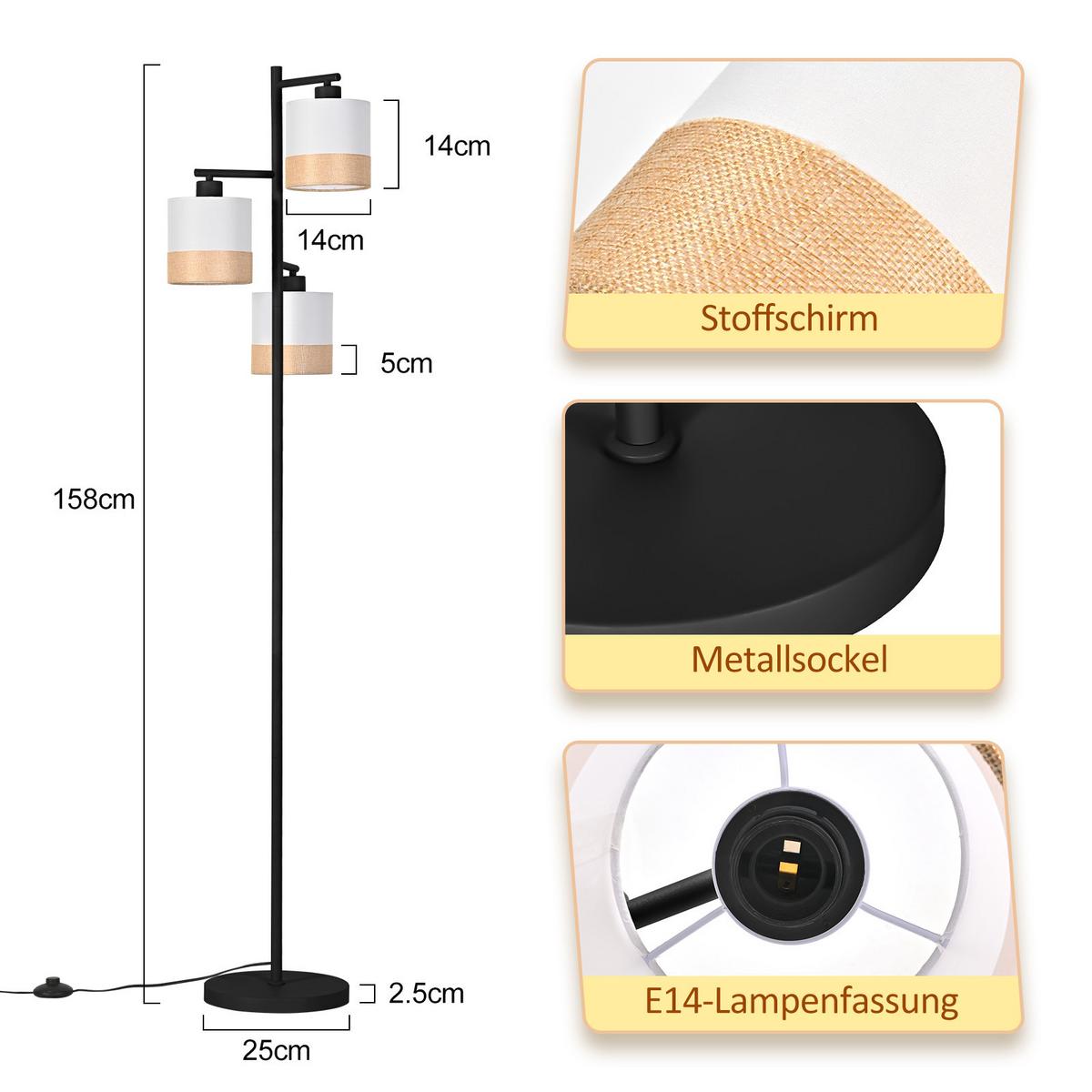STEHLAMPE Stellume 25/14/158 cm - Weiß, Metall (25/14/158cm) - ZMH