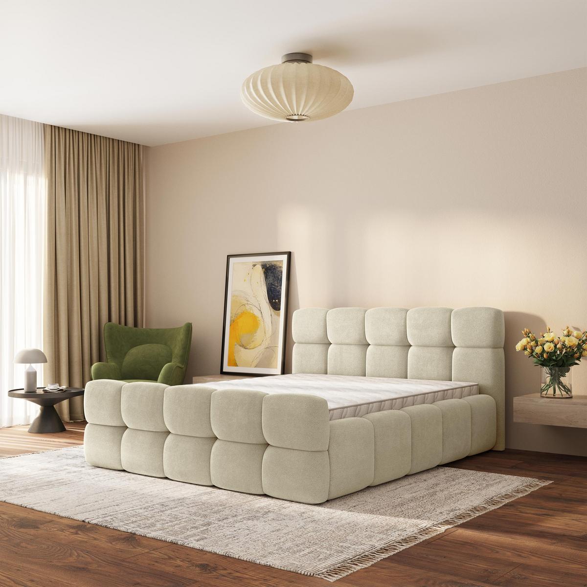 POLSTERBETT ELIZJA 200x200 cm mit Bettkästen - Creme - Creme, Holz (200/200cm) - MASSENO