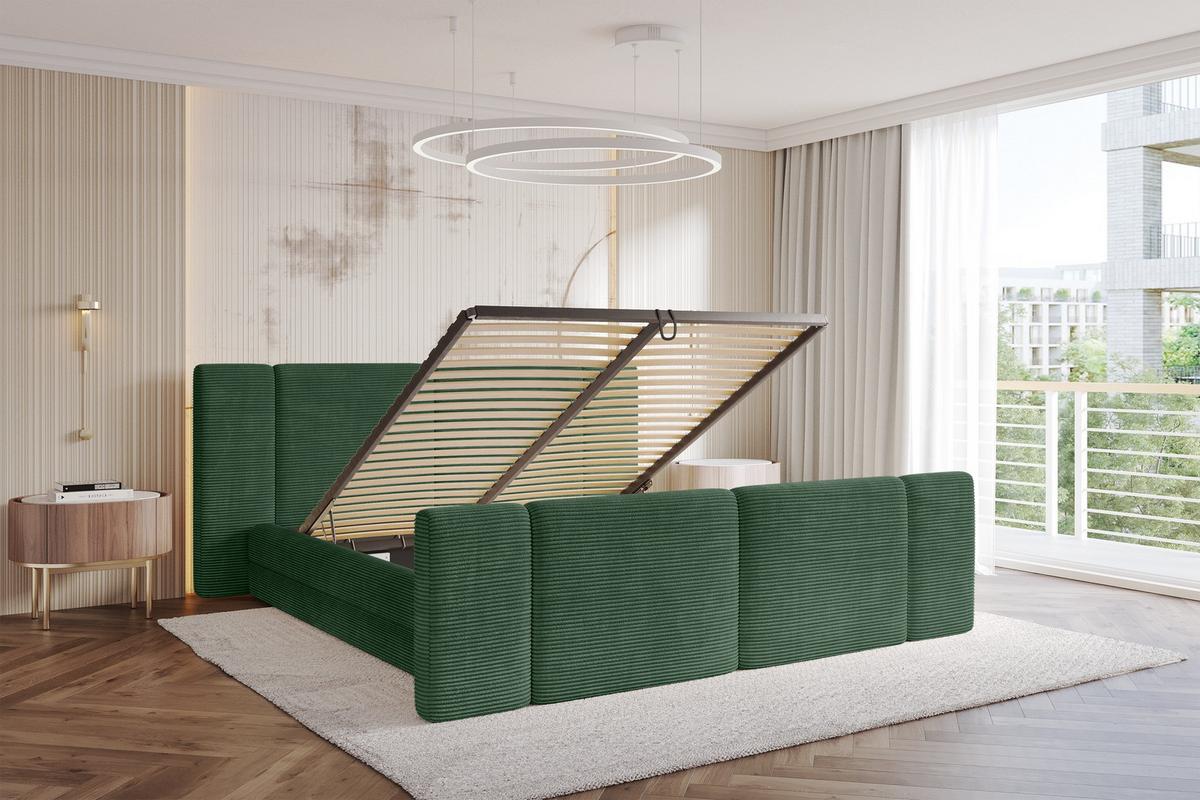 POLSTERBETT mit Bettkasten, Fußteil und Lattenrost, Bett mit Matratze H3/H4 - TEVO-Z 140x200 Grün - Grün, Holzwerkstoff/Textil (140/200cm) - ALTDECOR