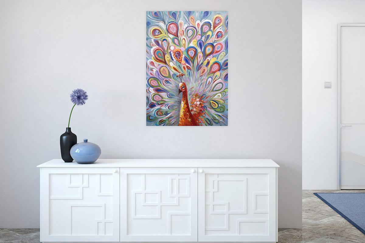 ACRYLBILD HANDGEMALT 70/100 cm - Blau/Gelb, Holz/Textil (70/100cm) - KUNSTLOFT