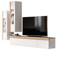 WOHNWAND 3-teilig weiß und Eiche 270 cm, Schrankwand stehend/hängend - Schwarz/Weiß, Glas/Holzwerkstoff (270/181/33cm) - Inn.Furn
