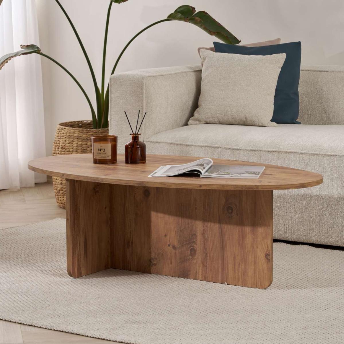 COUCHTISCH mit ovaler Platte L125 cm 65/120/40 cm - Kieferfarben, Holzwerkstoff (70/65/40cm) - Calicosy