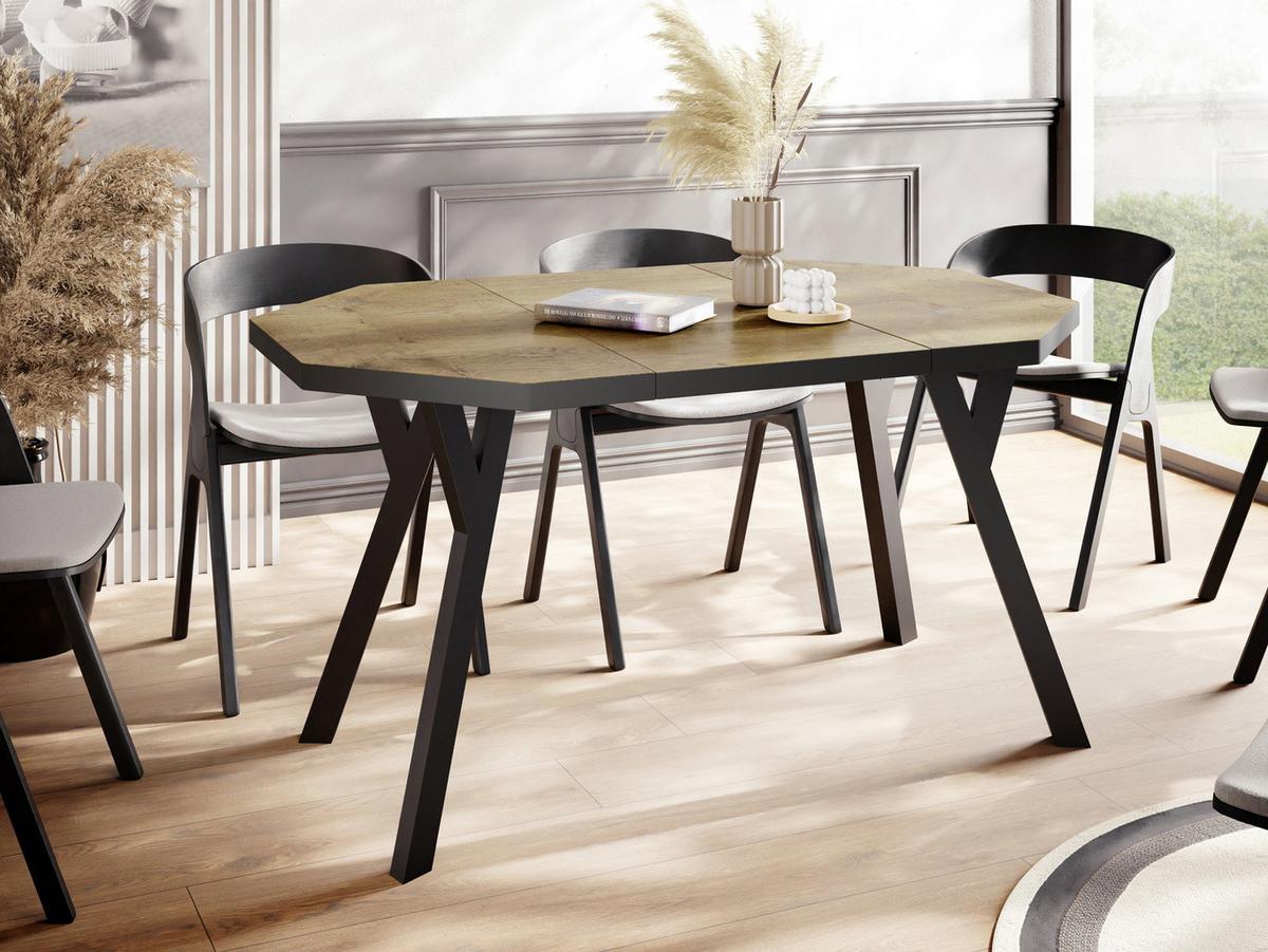 ESSTISCH Desmond achteckiger ausziehbarer, Lancelot Eiche 100-200/100/76 cm - Eichefarben/Schwarz, Holz/Holzwerkstoff (100/200/76cm) - WFL GROUP