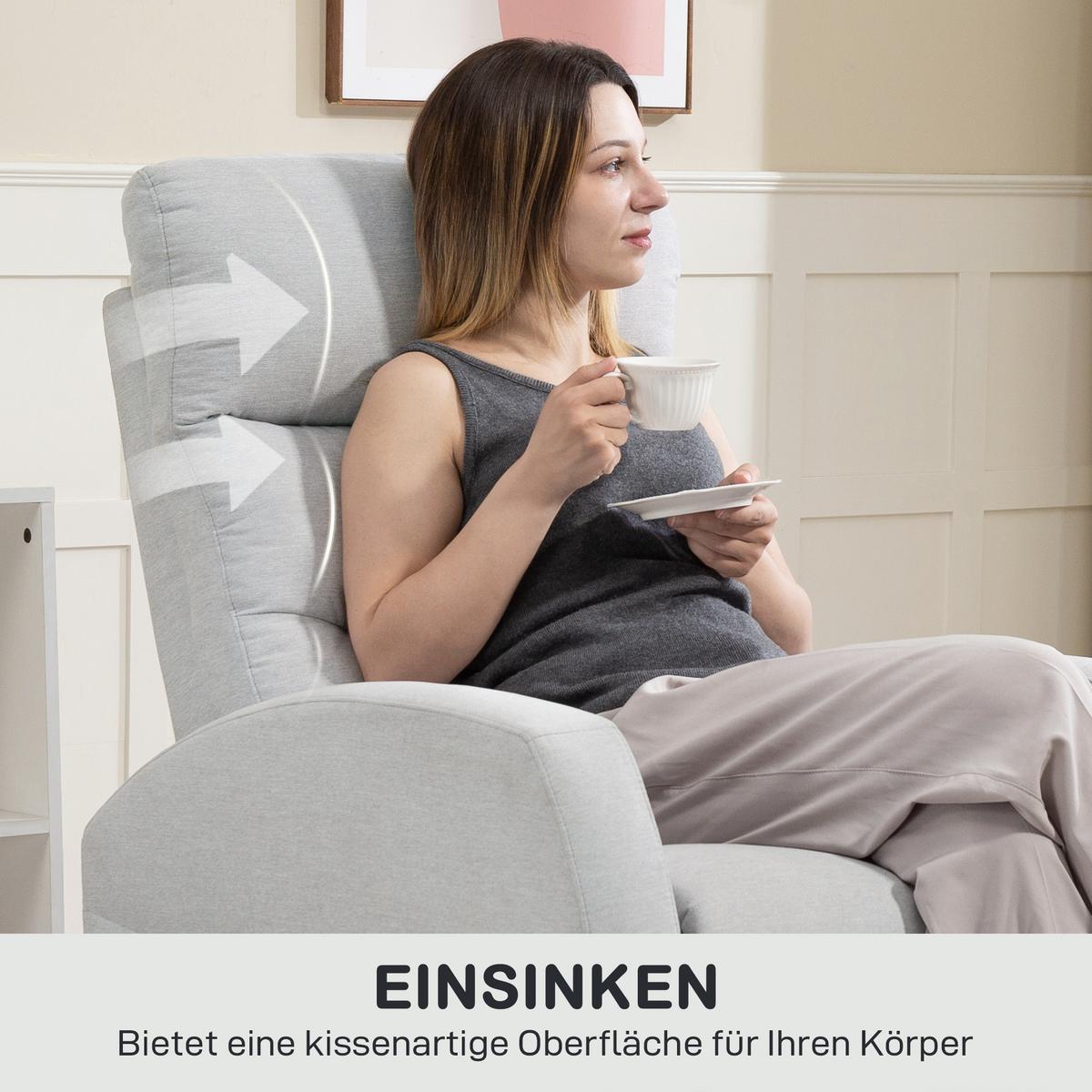 RELAXSESSEL, Fernsehsessel mit Liegefunktion, Gepolstert TV-Sessel mit Fußteil - Hellgrau, Kunststoff (76/103/93cm) - HOMCOM