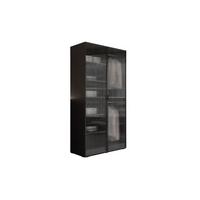 KLEIDERSCHRANK SANDBOX MODERN 100 101/49/200 cm Schwarz Graphit / geriffeltes Glas mit LED ohne Zusatzböden - Transparent/Schwarz, Holzwerkstoff/Kunststoff (101/200/49cm) - Lookway