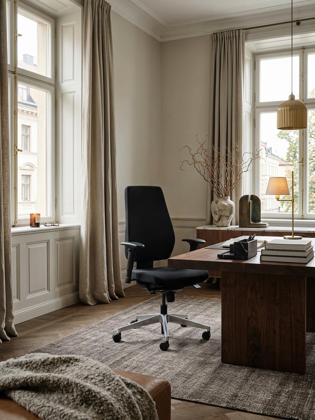 BÜROSTUHL Stoff mit Lendenstütze, höhenverstellbaren Armlehnen und Aluminiumfuß LATINA - Silberfarben/Schwarz, Textil/Metall (70/119/63cm) - KADIMA DESIGN