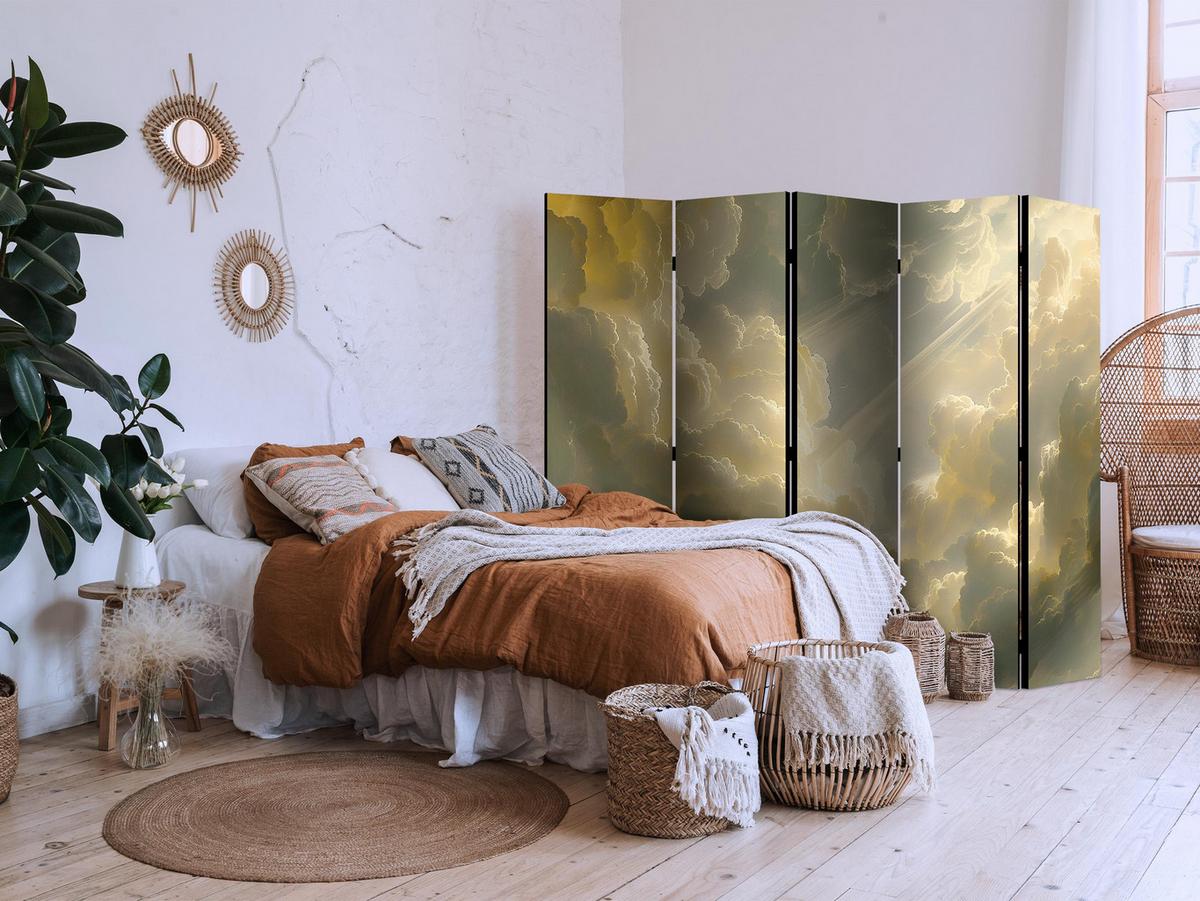 PARAVENT Akustik 5-tlg 225x172 cm Wolken Himmel Licht - Gelb, Holz/Textil (225/172/3cm) - Muralo