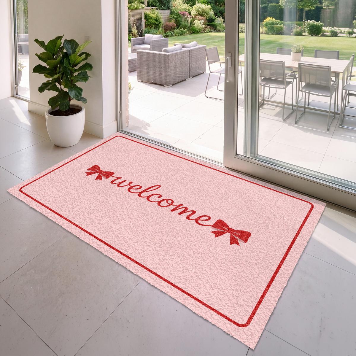 FUSSMATTE Willkommen - Schleife - Rosa Fußabtreter 180x120 cm - Rosa, Kunststoff (180/0.4cm) - MuchoWow