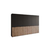 KLEIDERSCHRANK SANDBOX LOFT 300 303/49/200 cm Schwarzgraphit / Schwarzgraphit + Eiche Wotan mit LED 12 Zusatzböden - Eiche Wotan/Schwarz, Holzwerkstoff/Kunststoff (303/200/49cm) - Lookway