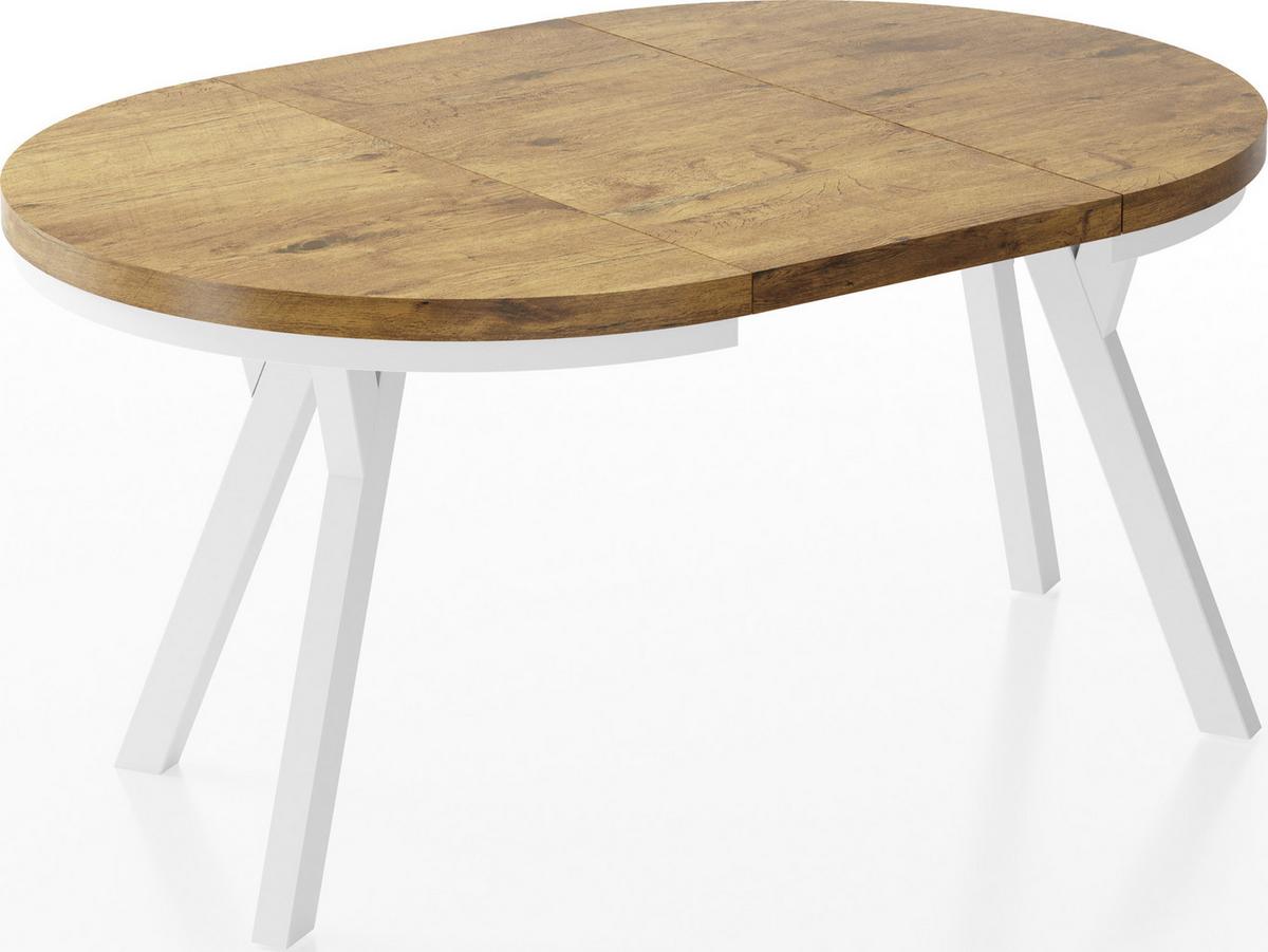 ESSTISCH Lume Weiß runder ausziehbarer, Lancelot Eiche 100-150/100/76 cm - Eichefarben/Weiß, Holz/Holzwerkstoff (100/150/76cm) - WFL GROUP