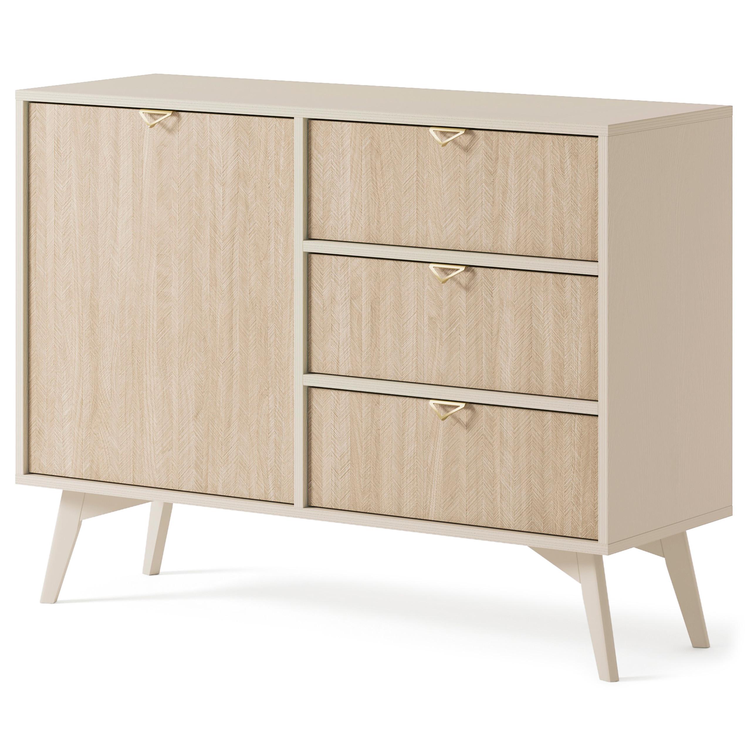 KOMMODE FORESTA 106/80/38 cm mit 3 Schubladen 1 Türen Beige - Beige/Kieferfarben, Holzwerkstoff (106/80/38cm) - MASSENO