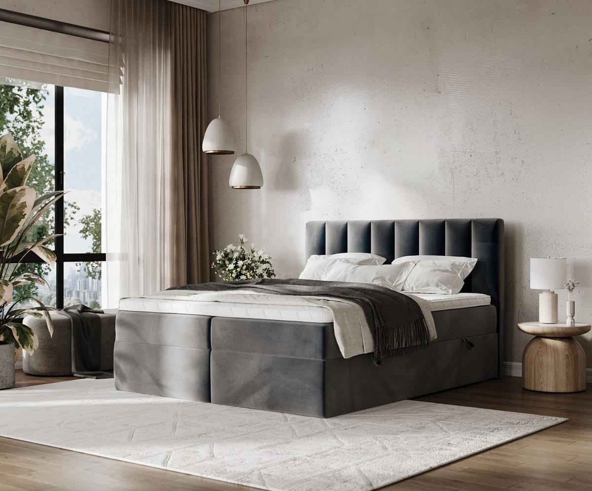 BOXBETT Bari 200/200 cm Anthrazit im Paros Stoff - Anthrazit, Holz/Holzwerkstoff (200/200cm) - AltaBeds