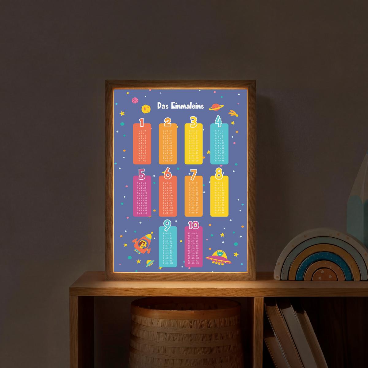 NACHTTISCHLAMPE MIT AKKU Pädagogisch - Rechnen lernen - Raum - Einmaleins 30x40 cm - Dunkelblau, Holzwerkstoff (8/30/40cm) - OnlyWow