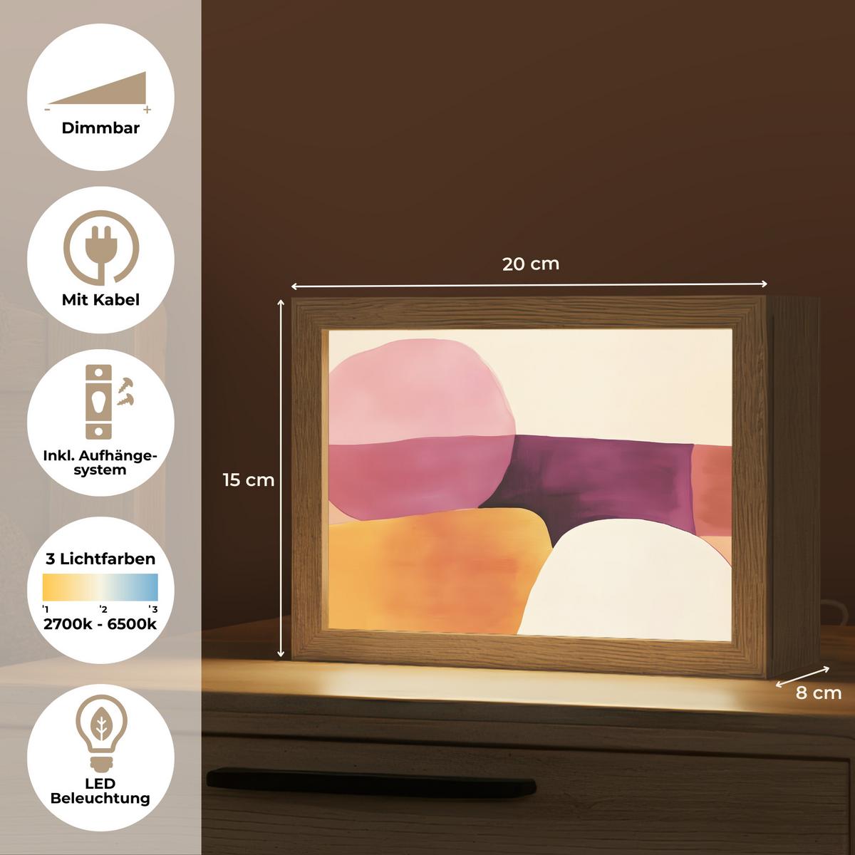 WANDLEUCHTE Formen - Abstrakt - Farbenfroh 20x15 cm - Rosa, Holzwerkstoff (20/15/8cm) - OnlyWow