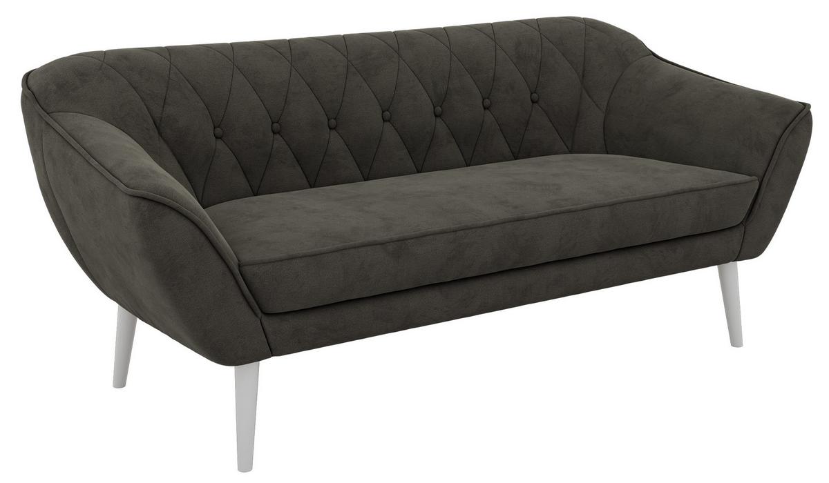 3-SITZER-SOFA PIRS - Dunkelgrau Velvet - Weiße Beine - Dunkelgrau/Weiß, Holzwerkstoff/Textil (180/75/74cm) - MKS