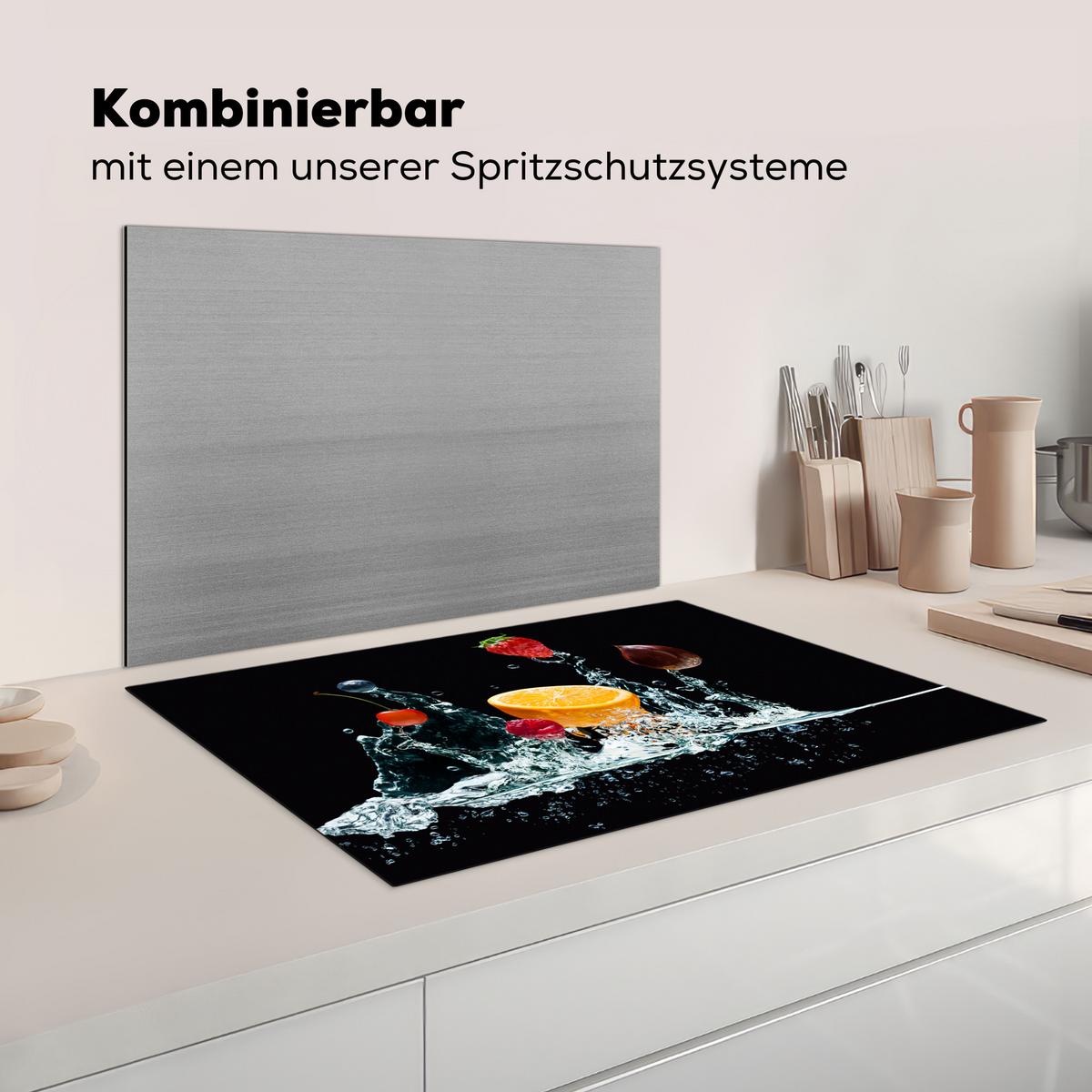 HERDABDECKPLATTE Wasser - Obst - Orange - Erdbeere - Kirsche - Schwarz Induktionsschutz 80x52.2 cm - Orange, Kunststoff (80.2/52.2/0.2cm) - MuchoWow