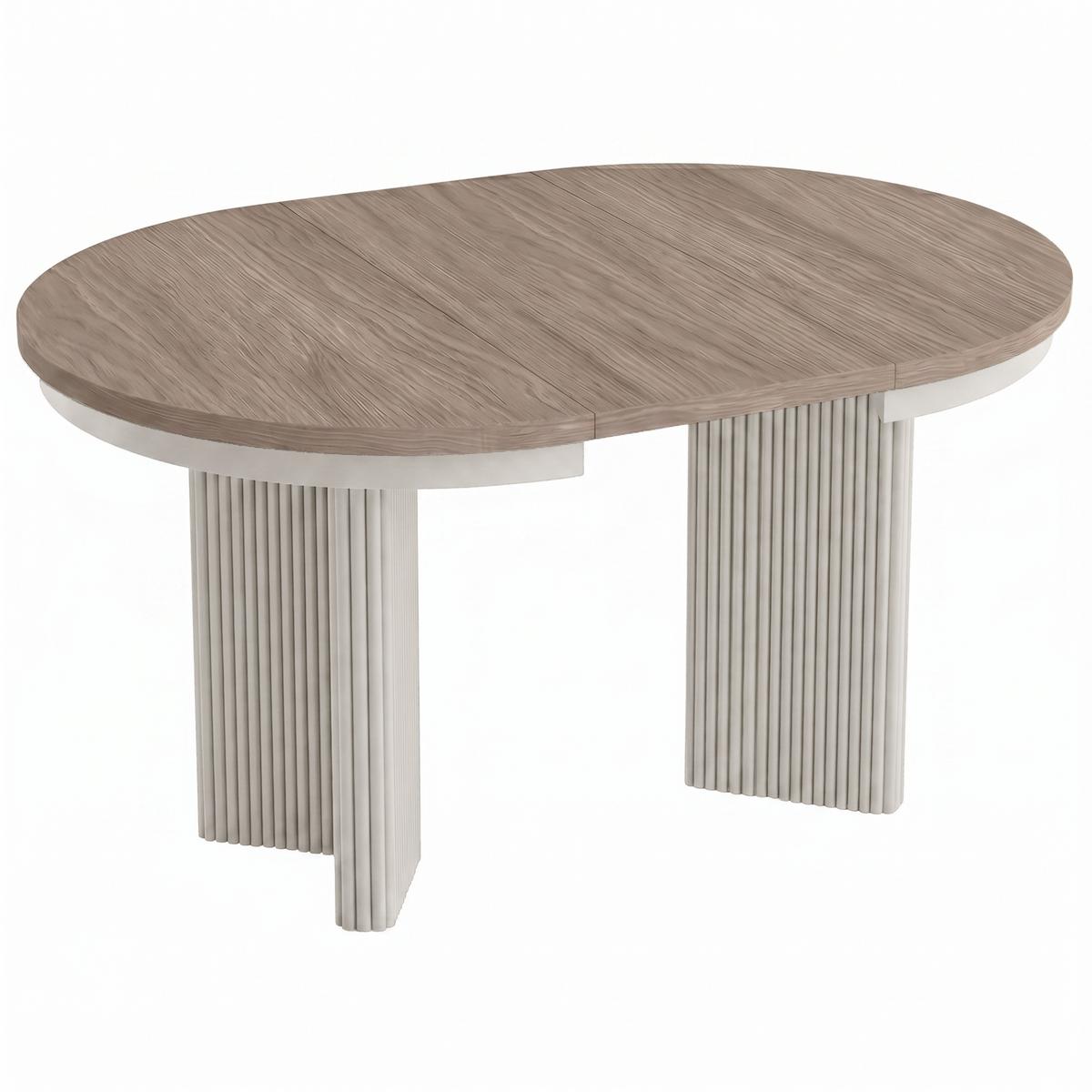 ESSTISCH Prestige runder Design-Tisch, ausziehbar Ø 100–180 cm, Walnuss+Kaschmir - Kaschmir/Walnussfarben, Metall (100/100/77cm) - Beautysofa