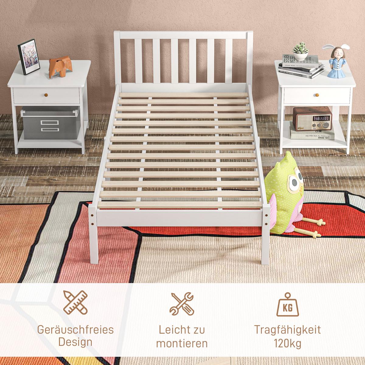 BETTRAHMEN mit Kopfteil für Schlafzimmer 208/96/70 cm - Weiß, Holz - HOMCOM