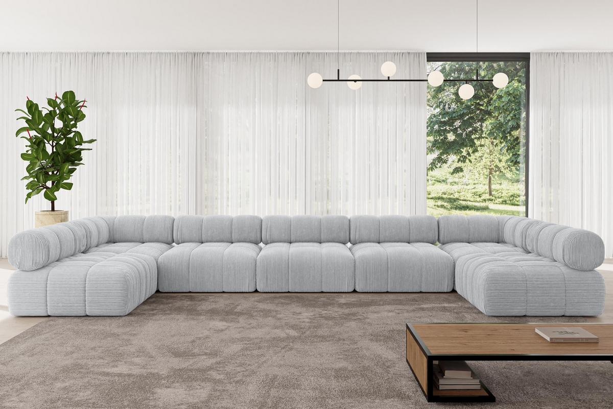 WOHNLANDSCHAFT modulares Sofa Garvo-U3 - 475x190x70 cm Grau Cord - Hellgrau/Grau, Holzwerkstoff/Textil (475/70/190cm) - ALTDECOR