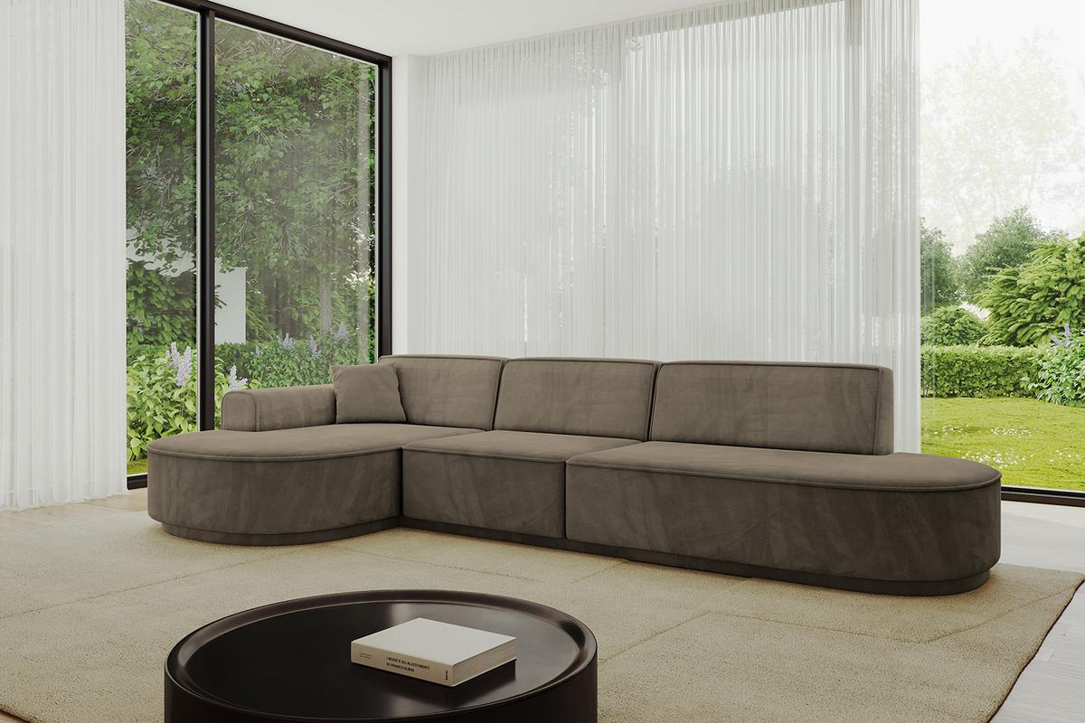ECKSOFA Ottomane Links MARI-L2-v3 - 328x171x83 cm Dunkelbraun Velours - Dunkelbraun/Schwarz, Holzwerkstoff/Kunststoff (328/171cm) - ALTDECOR