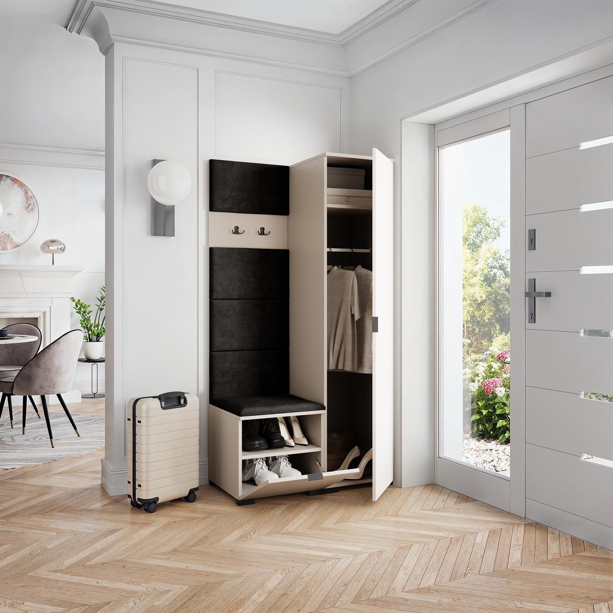 GARDEROBENSCHRANK LORI 95/181/51 cm Modern Kaschmir - Kaschmir/Schwarz, Holzwerkstoff (95/181/51cm) - MASSENO