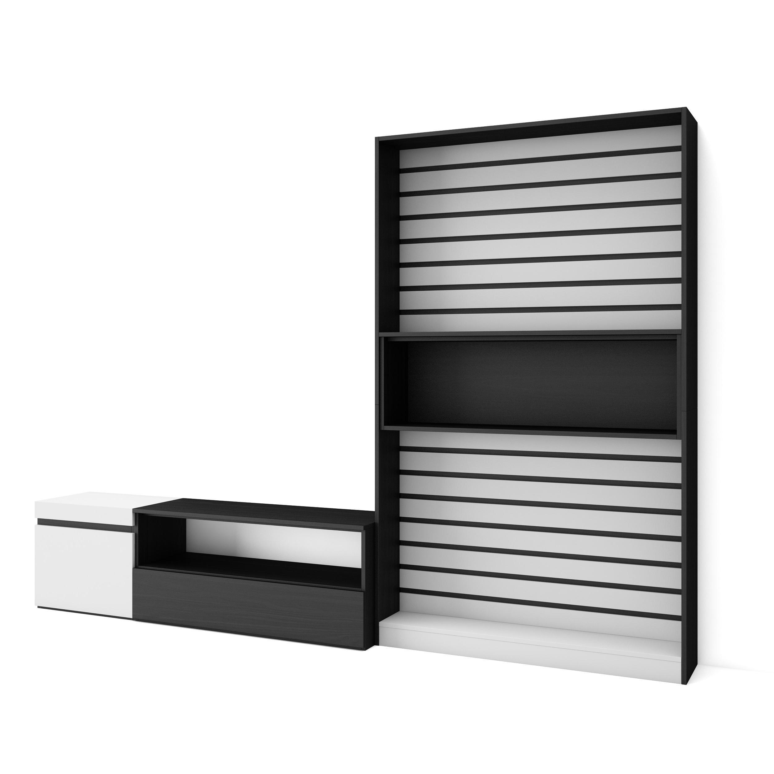 WOHNWAND weiß, schwarz, 260/35/186cm - Schwarz/Weiß, Holzwerkstoff (260/186/35cm) - Skraut Home