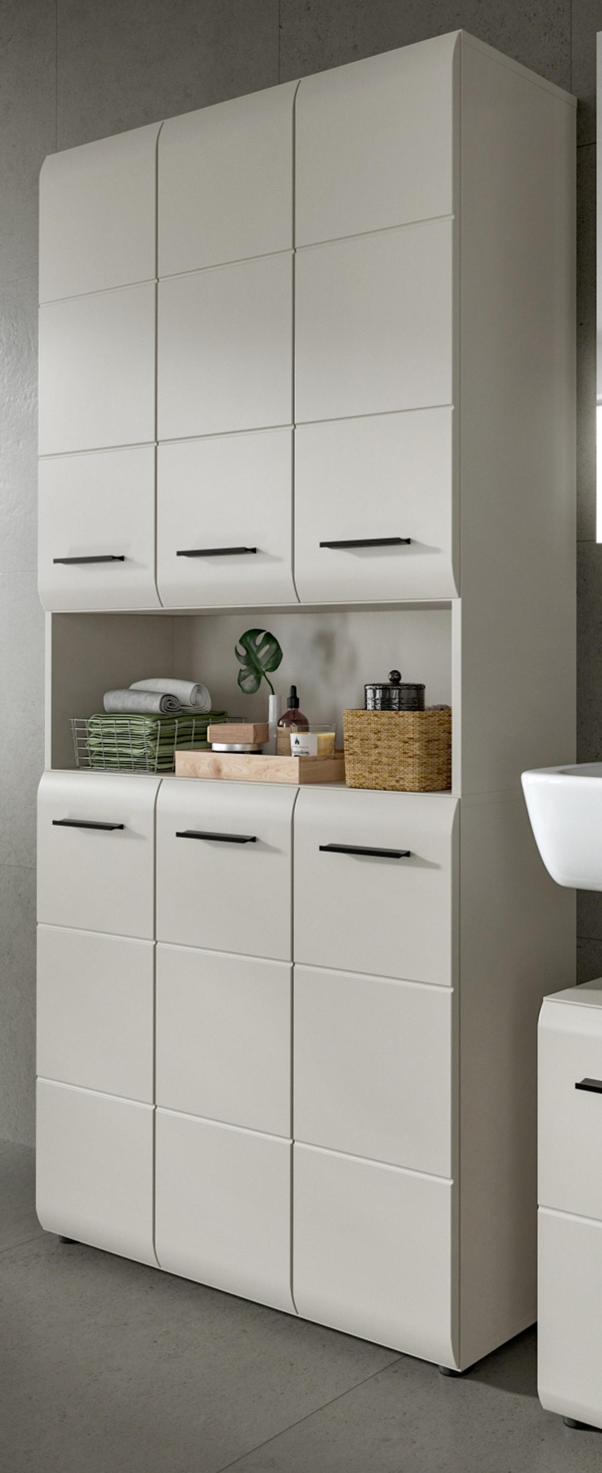 HOCHSCHRANK Kaschmir 90 x 185 cm, Badschrank XL 6-türig - Kaschmir/Schwarz, Holzwerkstoff/Kunststoff (90/185/30cm) - Inn.Furn