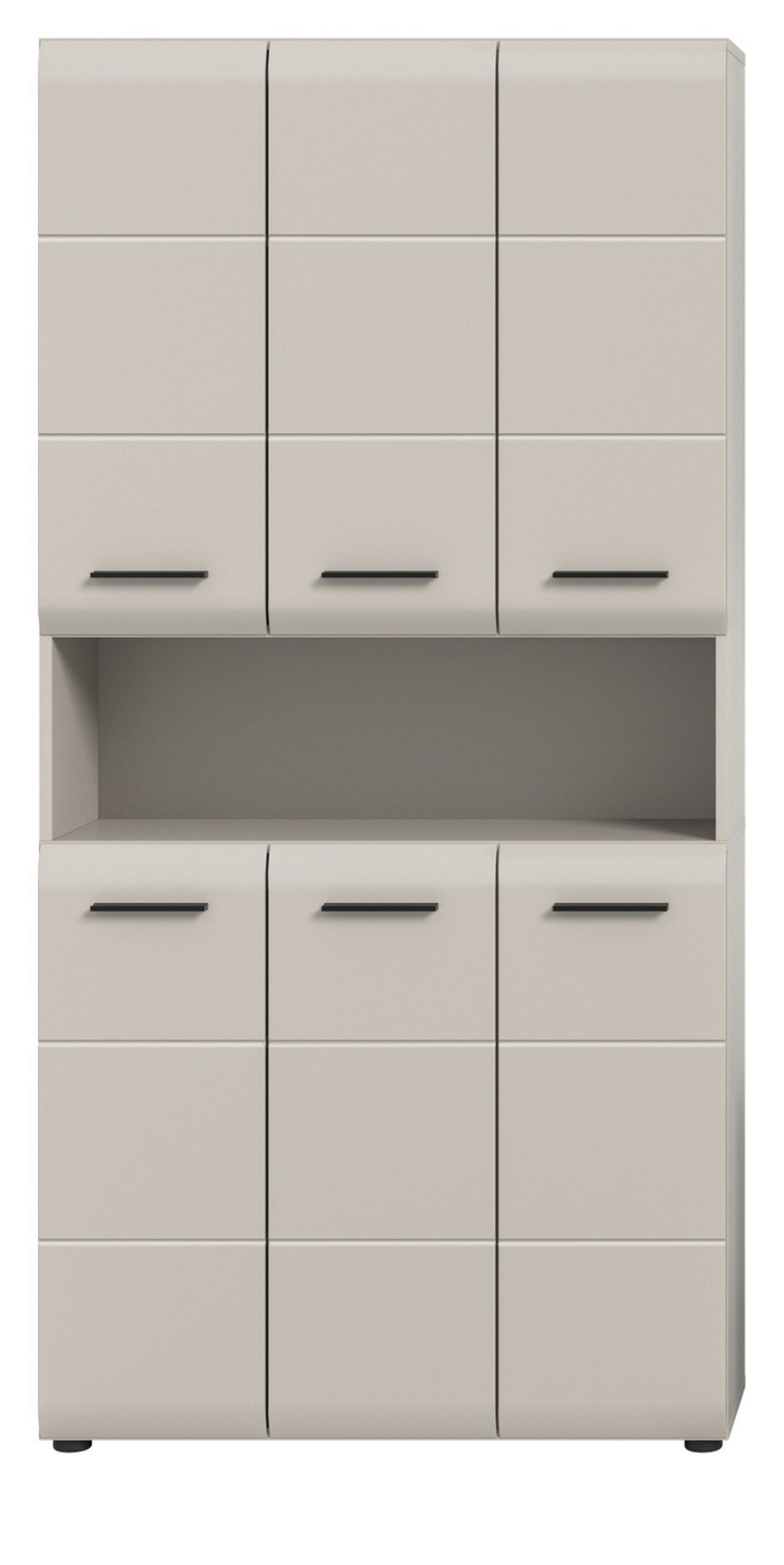 HOCHSCHRANK Kaschmir 90 x 185 cm, Badschrank XL 6-türig - Kaschmir/Schwarz, Holzwerkstoff/Kunststoff (90/185/30cm) - Inn.Furn