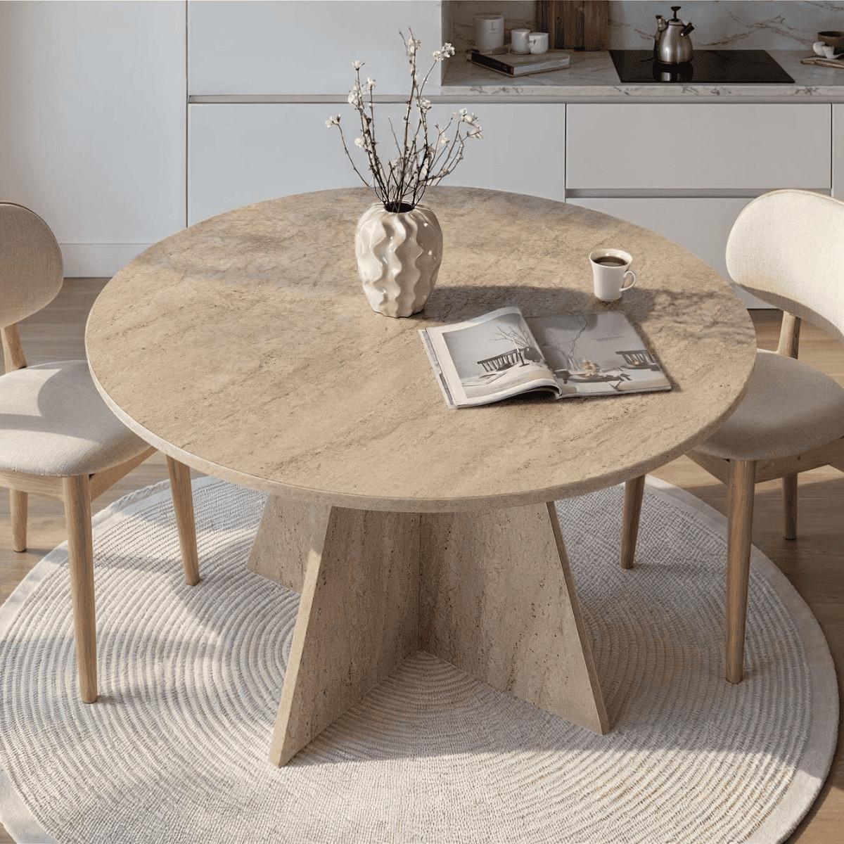 ESSTISCH mit rundem Tischplatte D120 cm 120/120/75 cm - Beige, Holzwerkstoff (125/120/75cm) - Calicosy