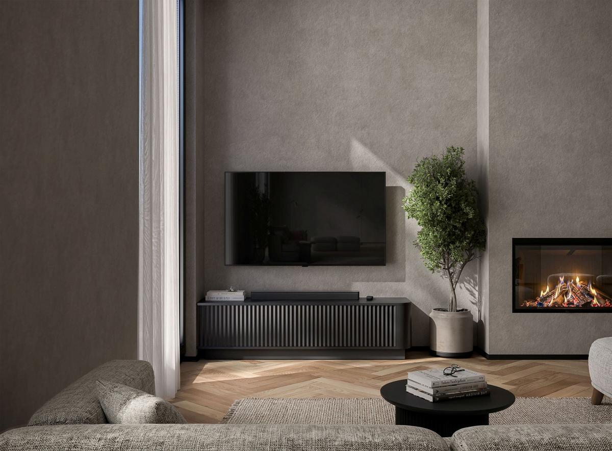 TV-LOWBOARD Aurora Schwarz matt 140 cm mit Sockel - Schwarz, Holzwerkstoff (140/37/35cm) - Meble Lindner