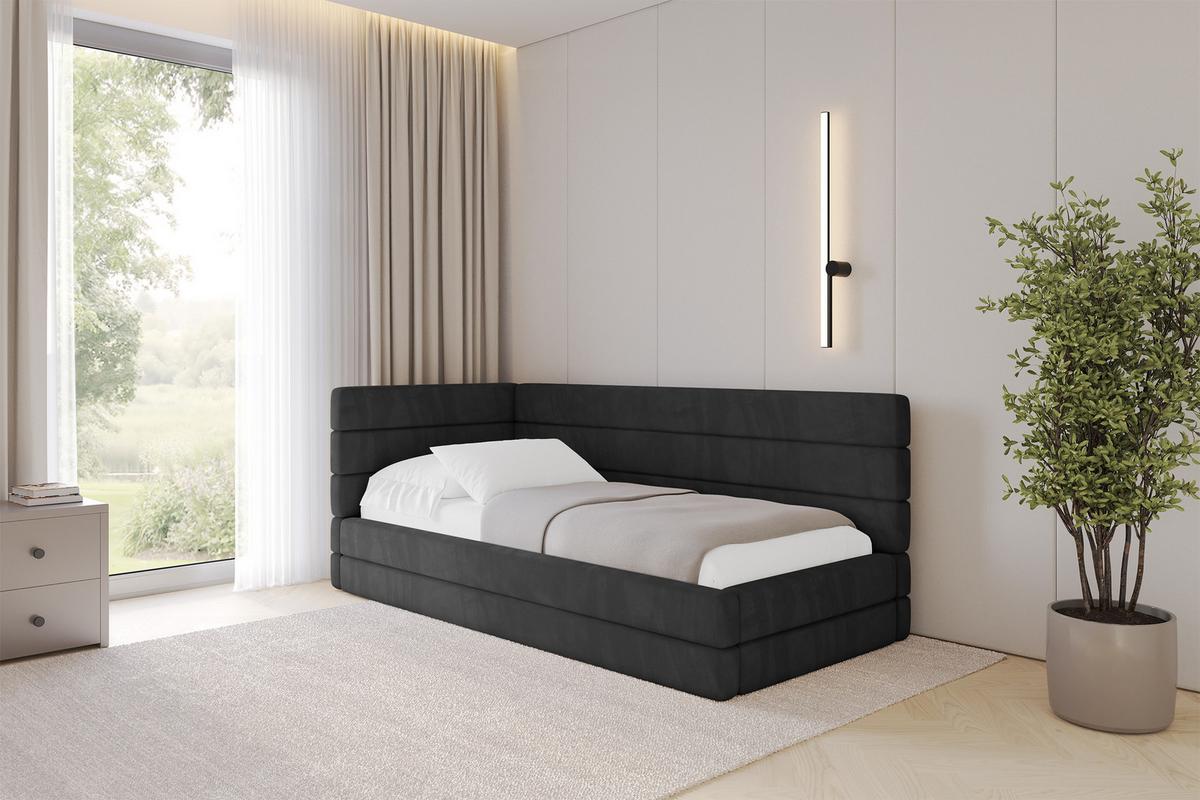 EINZELLBETT Jugendbett mit Bettkasten, Rechts - BEMY 100x200 Schwarz - Anthrazit, Holzwerkstoff/Textil (100/200cm) - ALTDECOR