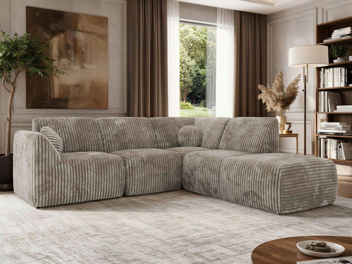 ECKSOFA NOARA 5M L Hellbraun Cord - Rechts - Hellbraun/Schwarz, Kunststoff/Textil (267/244cm) - MKS