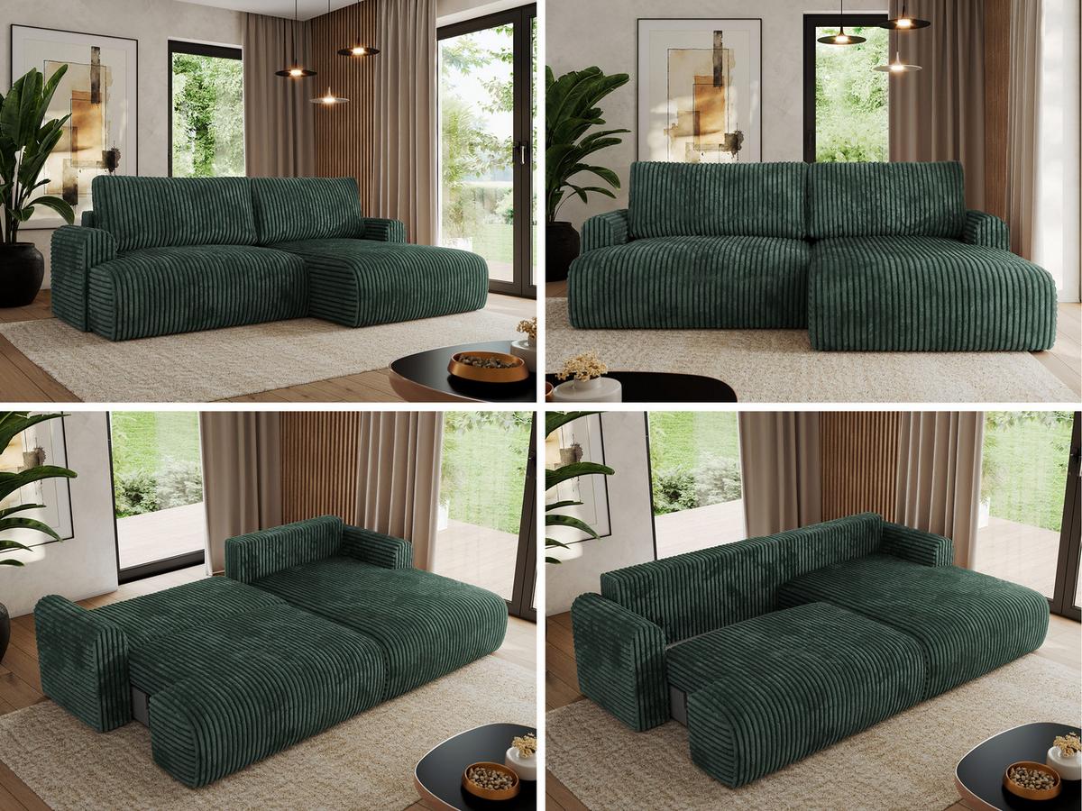 ECKSCHLAFSOFA TONO L Grün Cord - rechts - Schwarz/Grün, Kunststoff/Textil (150/260cm) - MKS