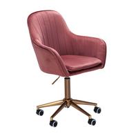 SCHREIBTISCHSTUHL Samt drehbar mit Lehne, Schalenform, Rollen und Höhenverstellung, Rosa 54x52x105 cm - Pink/Goldfarben, Textil/Metall (54/105/52cm) - KADIMA DESIGN