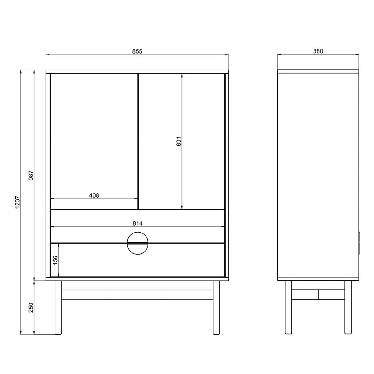 HIGHBOARD Stoon II WEISS 85 CM - Goldfarben/Schwarz, Holzwerkstoff/Metall (85/124/38cm) - Selsey