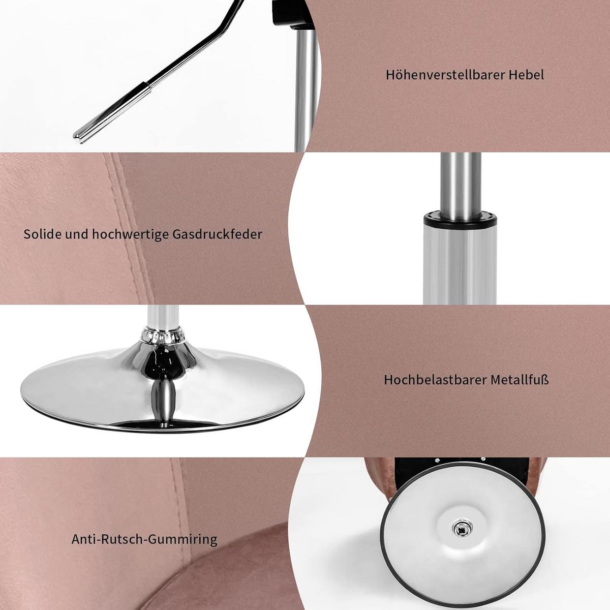 ESSZIMMERSTUHL Samt Drehsessel Pink - Pink, Metall (61/86/52cm) - COSTWAY