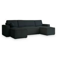WOHNLANDSCHAFT PESANO P Schwarz Kordstoff mit Schlaffunktion - Schwarz/Grau, Holz/Kunststoff (306/85/140cm) - MASSENO