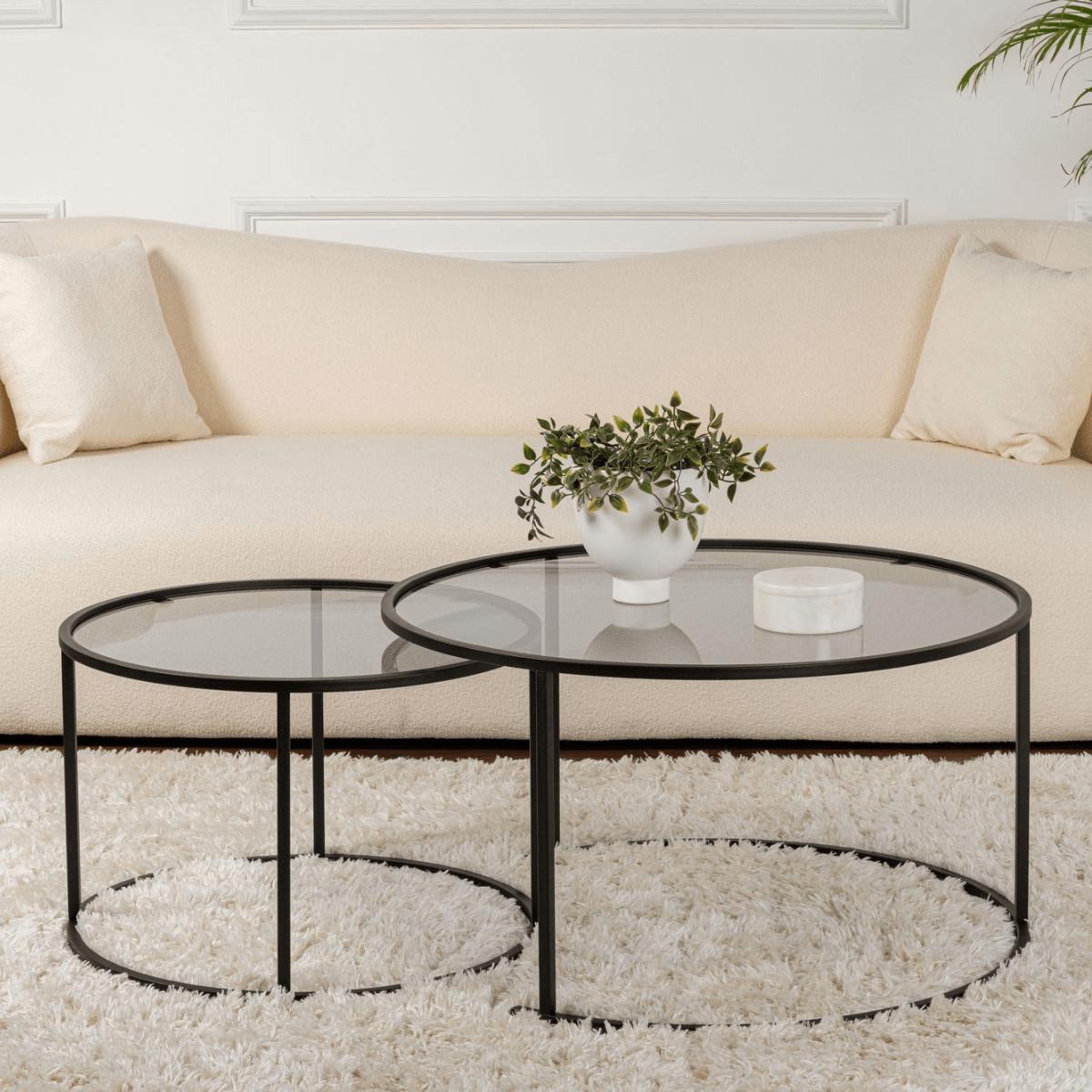 COUCHTISCHE mit Glasplatte 80/80/43 cm - Dunkelgrau, Metall (82/80/43cm) - Calicosy