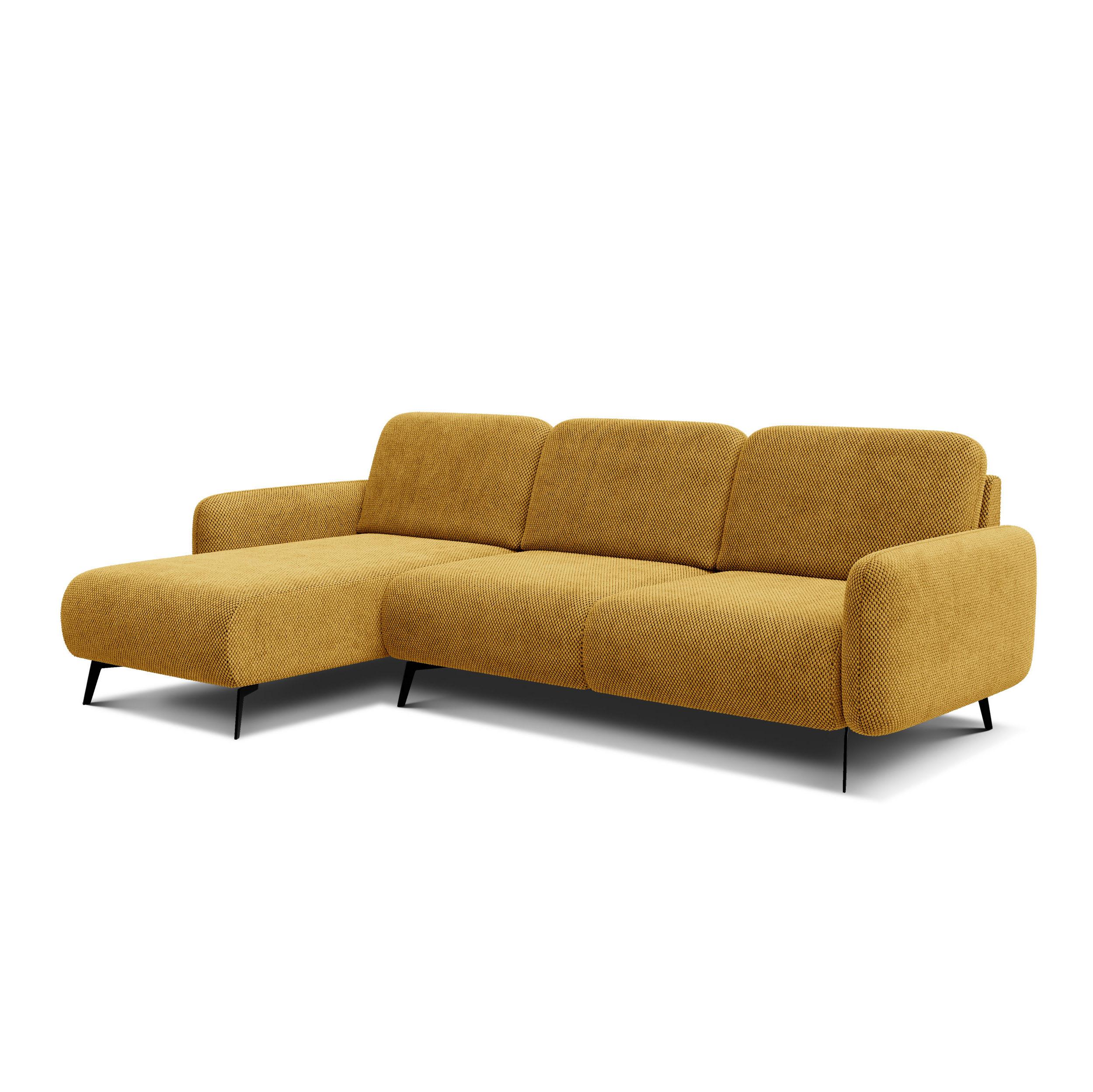 ECKSOFA FEBE 4-Sitzer links, dunkelgelb - Gelb/Schwarz, Holz/Textil (264/157cm) - Wozimo