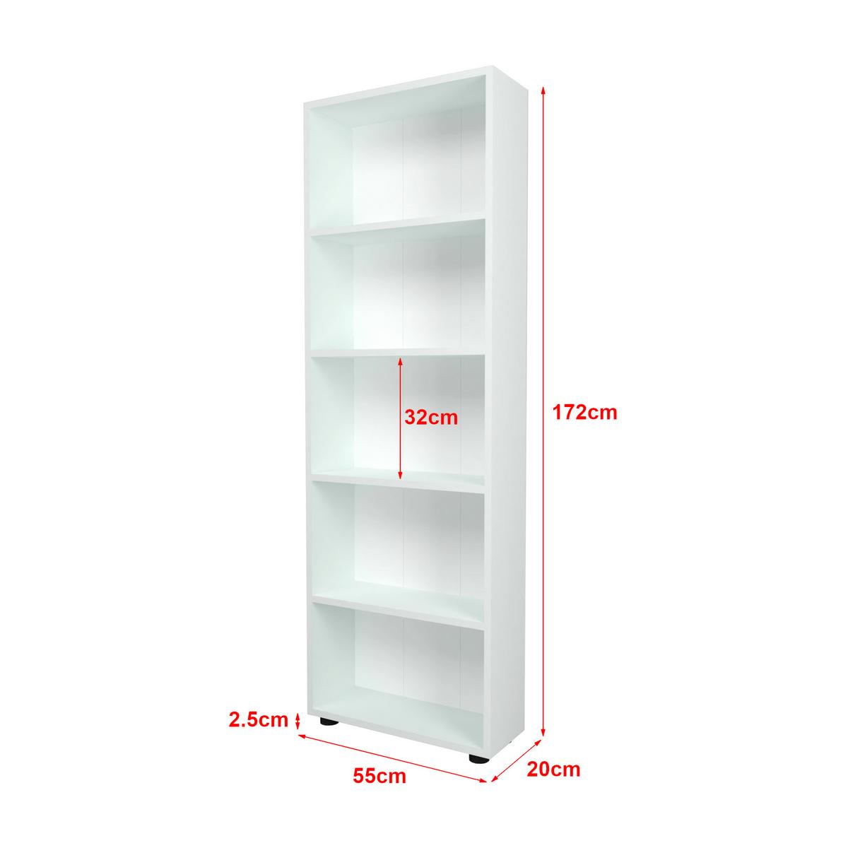 BÜCHERREGAL Vara - Weiß, Holzwerkstoff (55/172/20cm) - [en.casa]