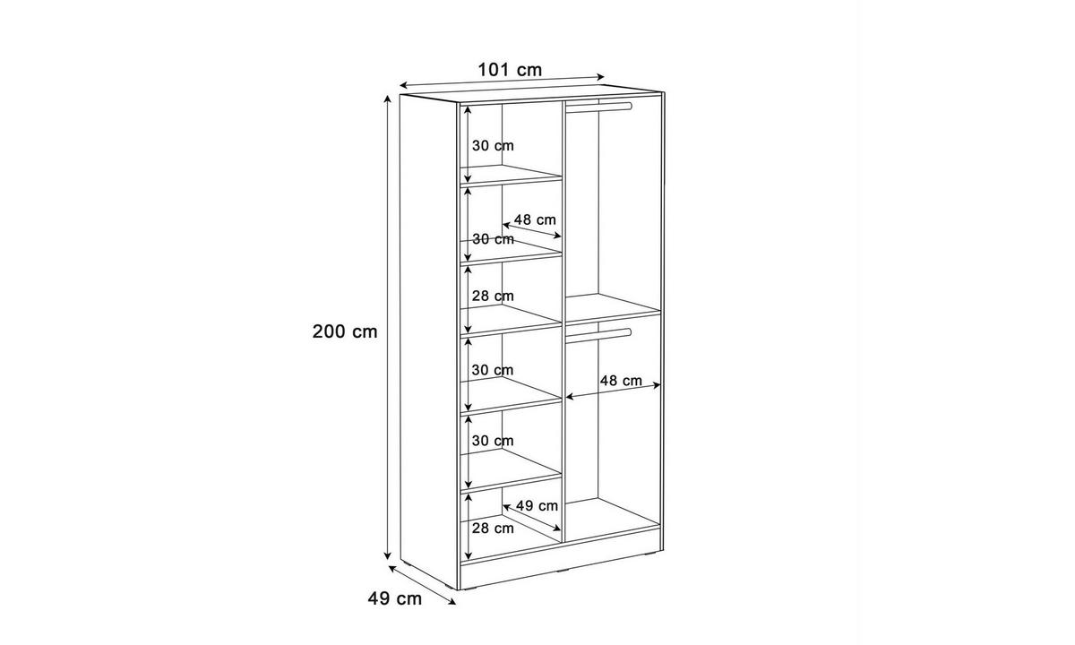 KLEIDERSCHRANK SANDBOX 100 101/49/200 cm Beige Sand / schwarzes Glas ohne LED ohne Zusatzböden - Sandfarben/Schwarz, Holzwerkstoff/Kunststoff (101/200/49cm) - Lookway