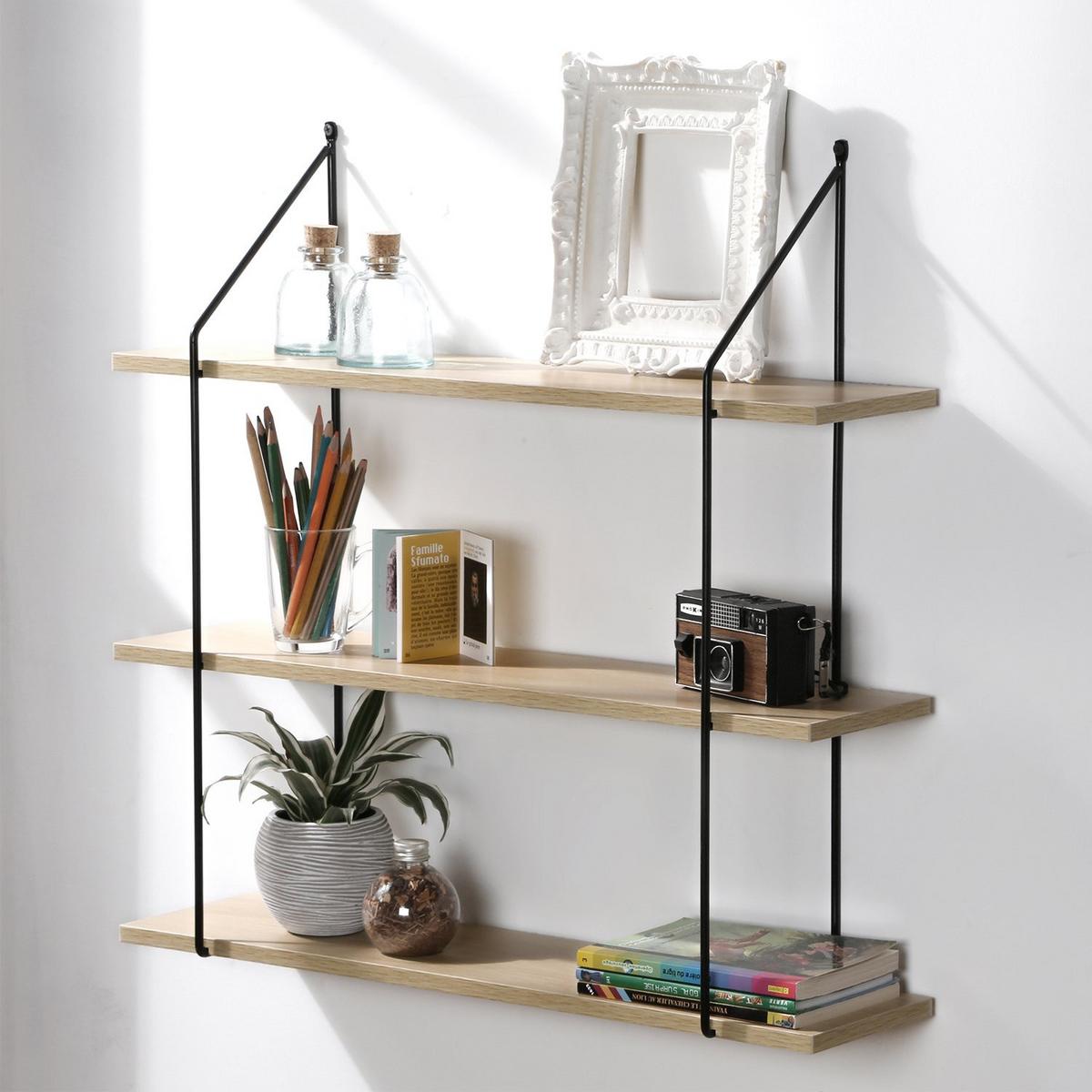 WANDREGAL 3 Ebenen Holzdekor L60 cm - Eichefarben, Holzwerkstoff (15/60/60cm) - Calicosy