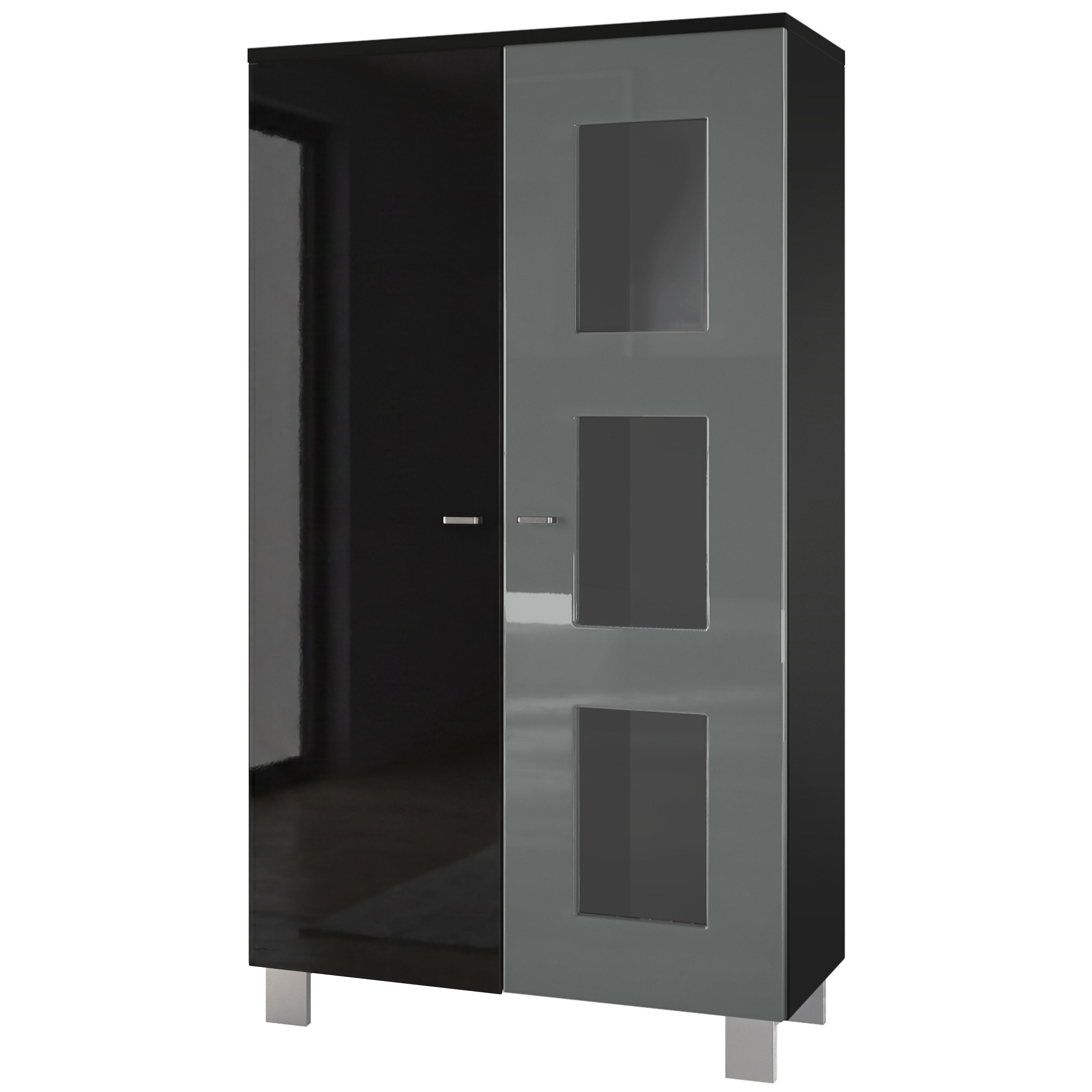 VITRINE Denjo Tür in Grau Hochglanz - Grau, Holzwerkstoff (71/129/35cm) - Vladon