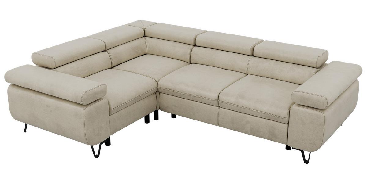 ECKSOFA ORSO L Beige Velvet - Links Seite - Beige/Schwarz, Textil/Metall (197/268cm) - MKS