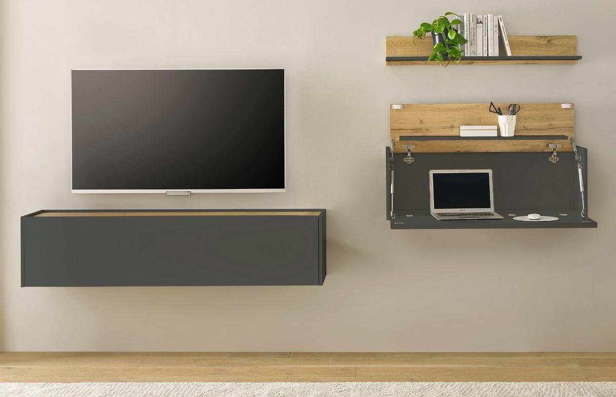 AKTENREGAL grau matt, Eiche Wotan 100 cm, Wandregal für Homeoffice und Büro - Eiche Wotan/Grau, Holzwerkstoff (100/15/17cm) - Furn.Design