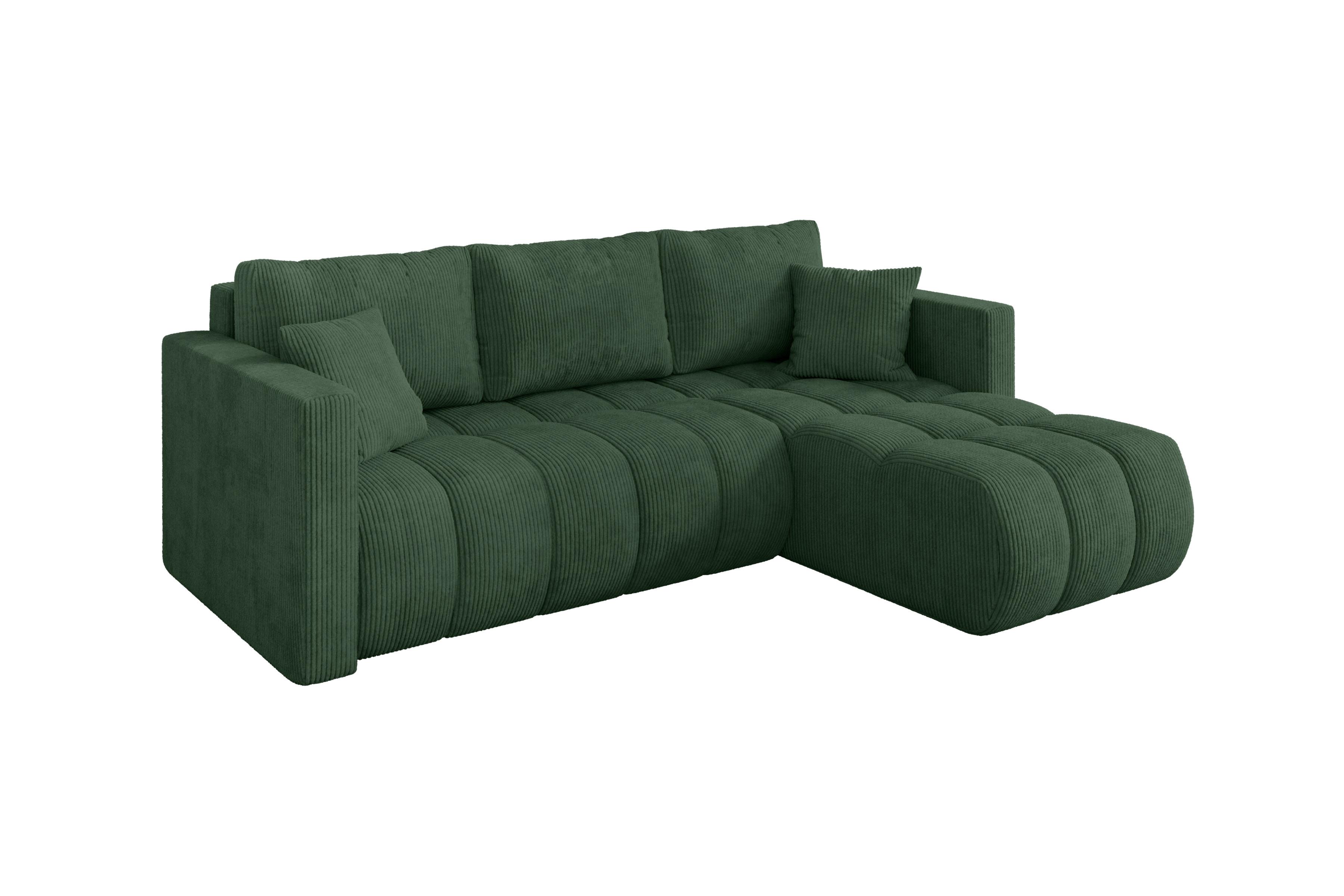 ECKSOFA mit Schlaffunktion Ottomane Rechts GARD-L 226x146x85 Grün Cord - Dunkelgrün/Schwarz, Holzwerkstoff/Kunststoff (226/146cm) - ALTDECOR